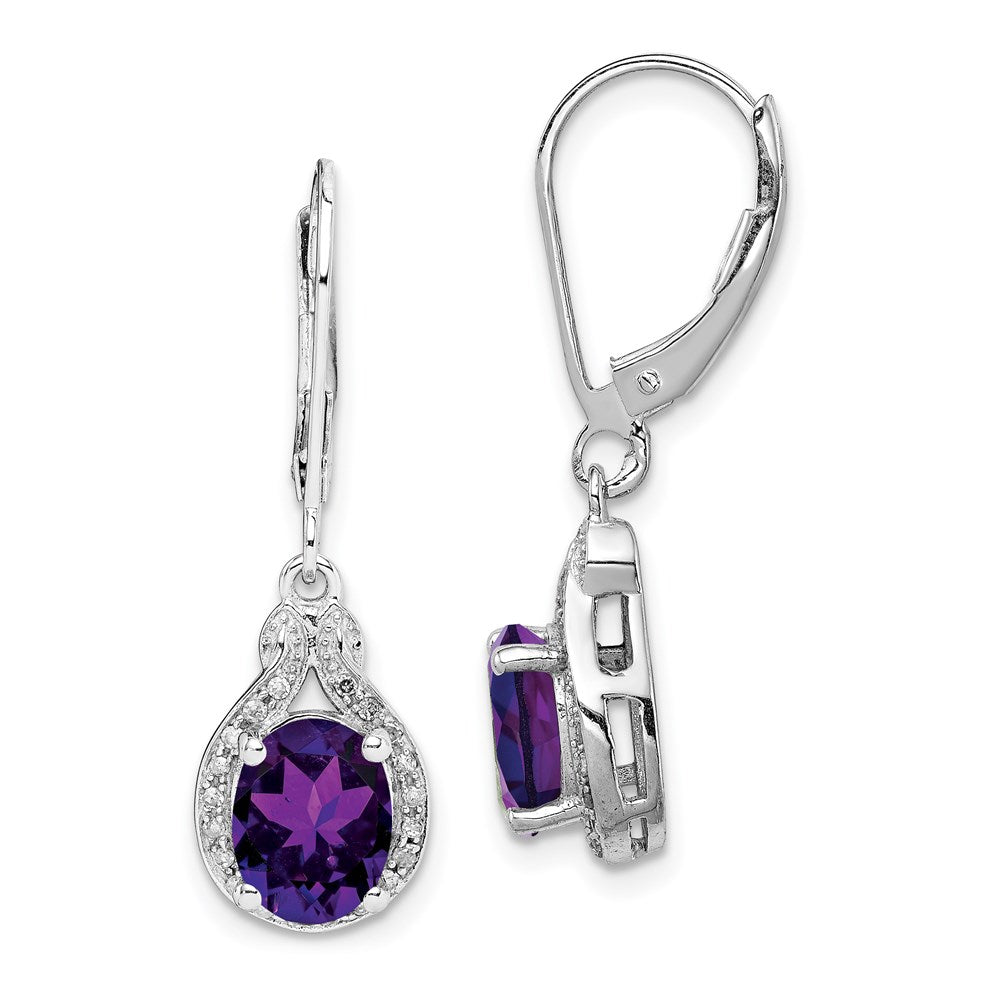 Sterling Silver Rhodium-plated Diamond Amethyst Earrings