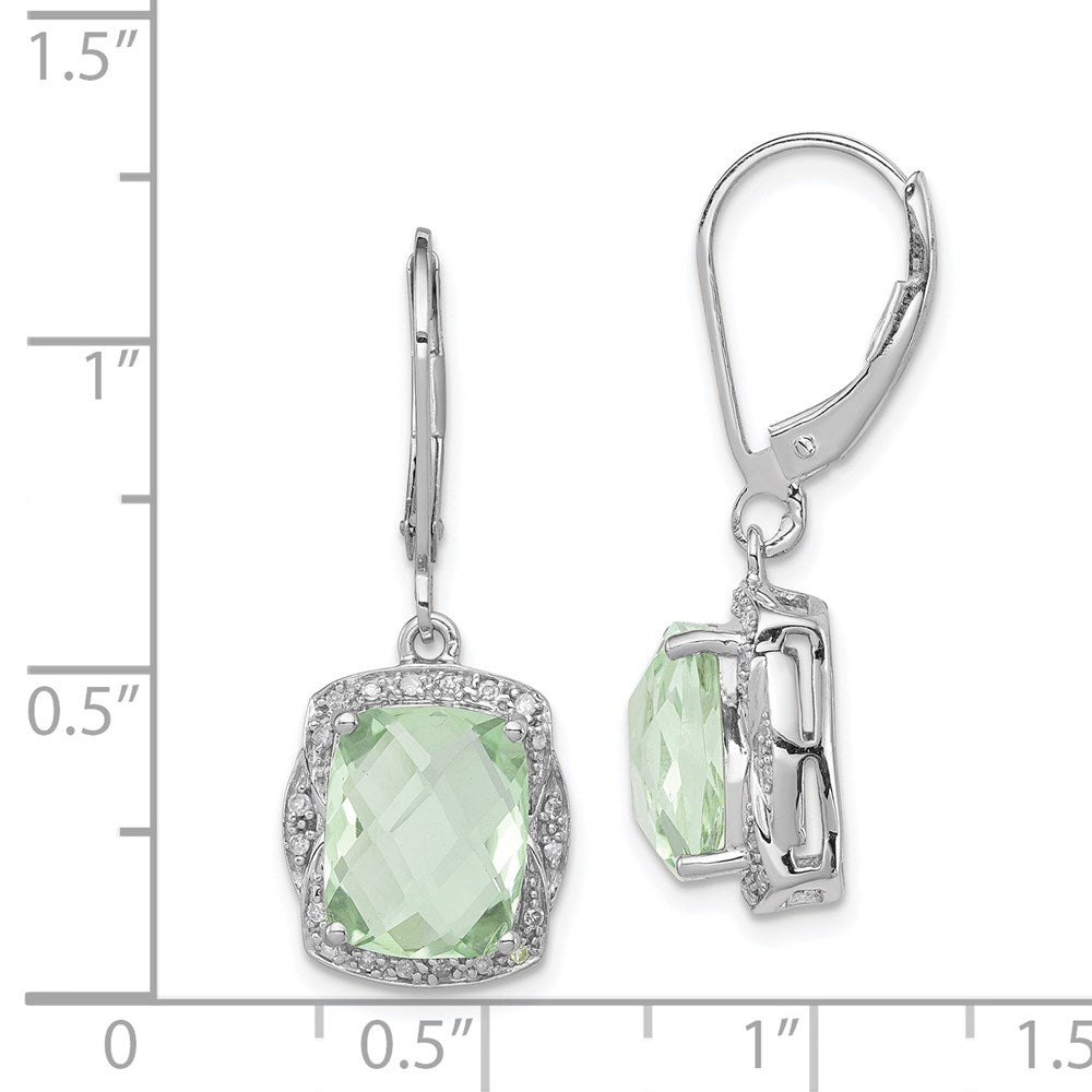 Sterling Silver Rhodium-plated Diamond Green Quartz Earrings