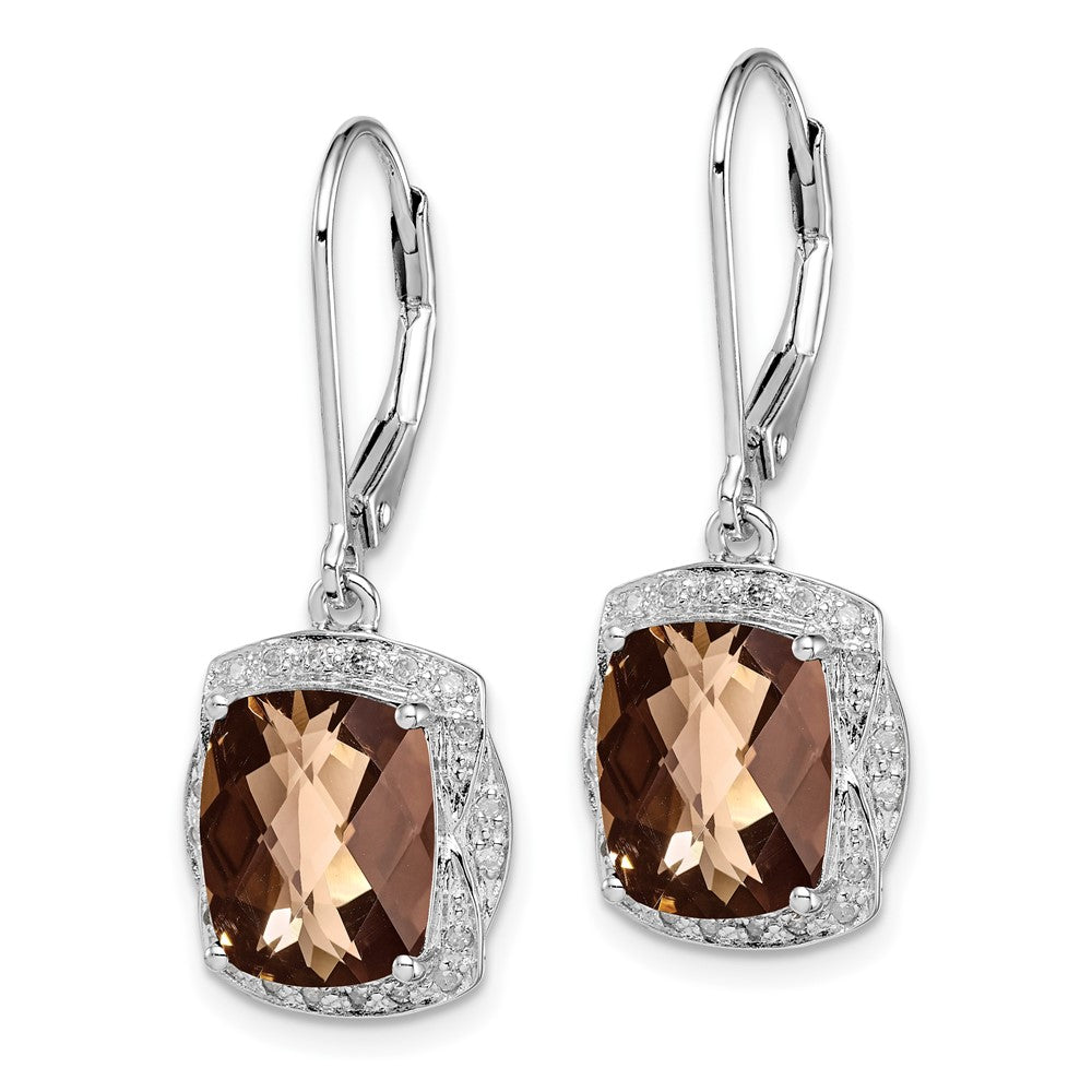 Sterling Silver Rhodium-plated Diamond Smoky Quartz Earrings