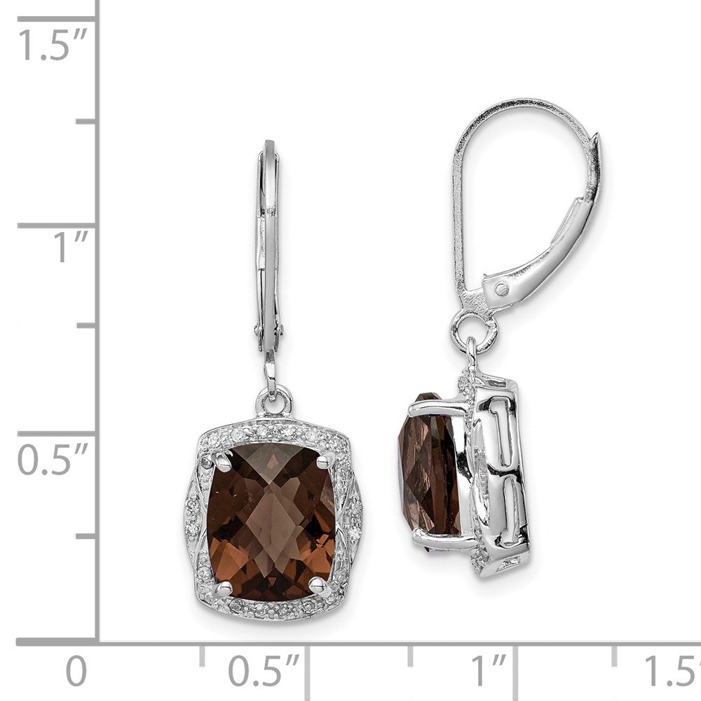 Sterling Silver Rhodium-plated Diamond Smoky Quartz Earrings