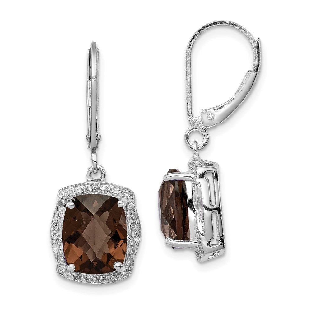 Sterling Silver Rhodium-plated Diamond Smoky Quartz Earrings