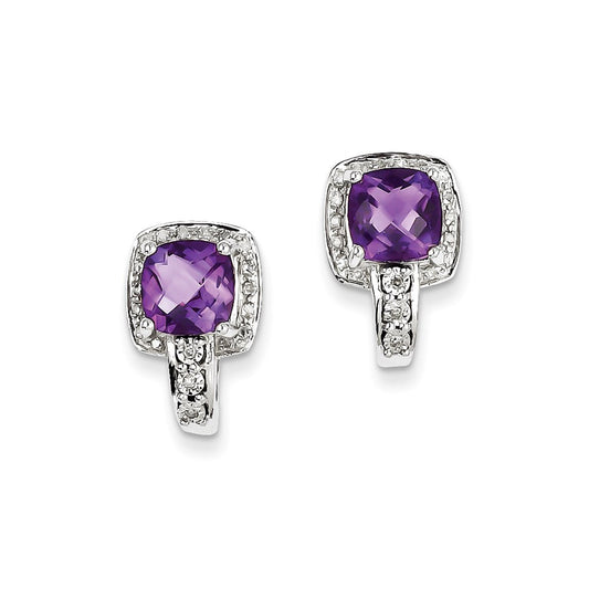 Sterling Silver Diamond Amethyst Earrings