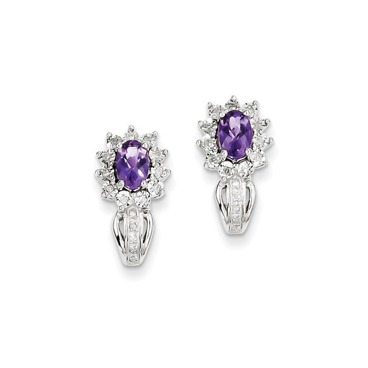 Sterling Silver Diamond Amethyst Earrings