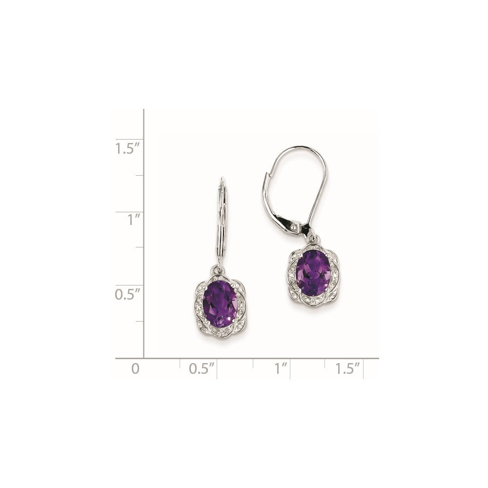 Sterling Silver Rhodium-plated Diamond and Amethyst Earrings