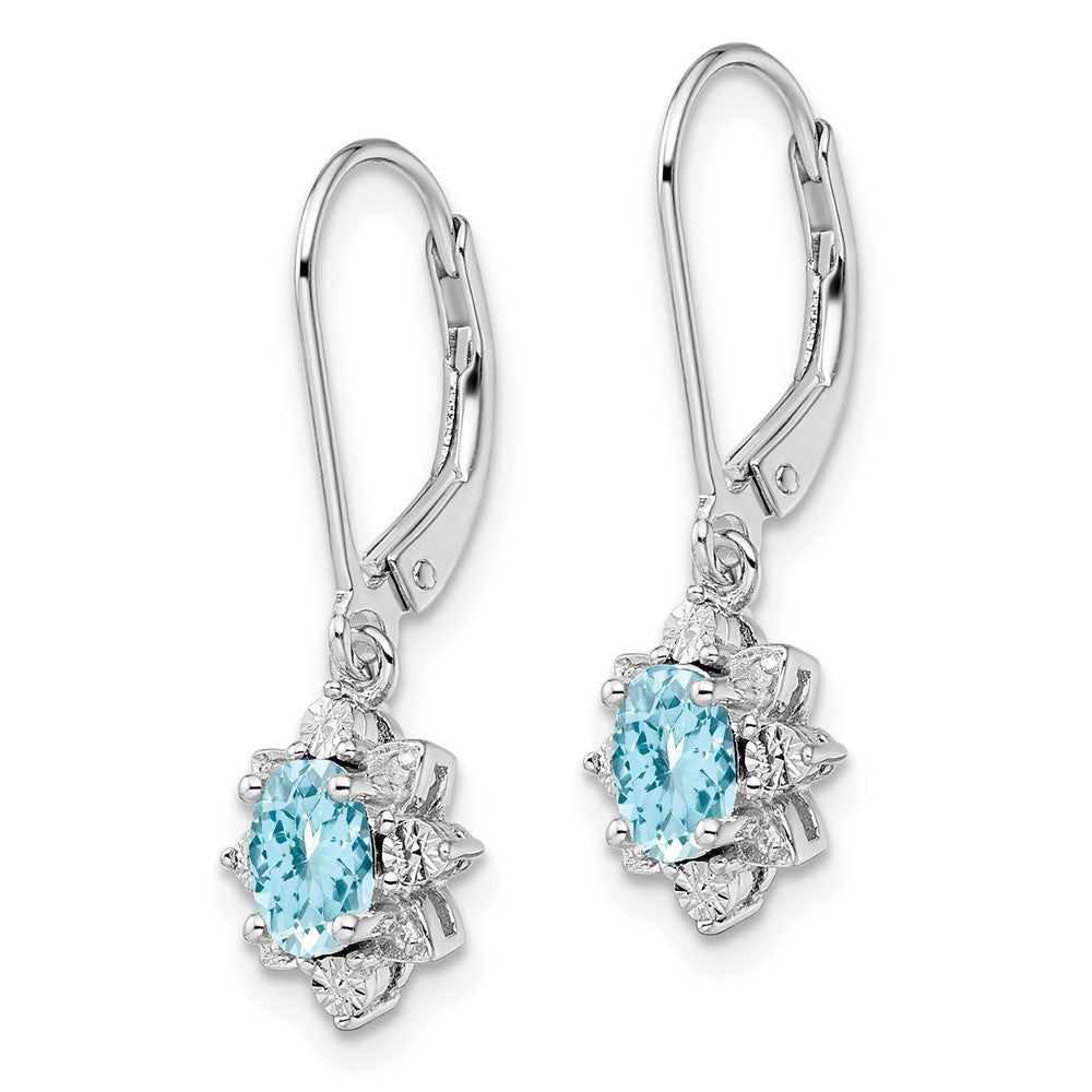 Sterling Silver Rhodium-plated Diamond & Light Blue Topaz Earrings