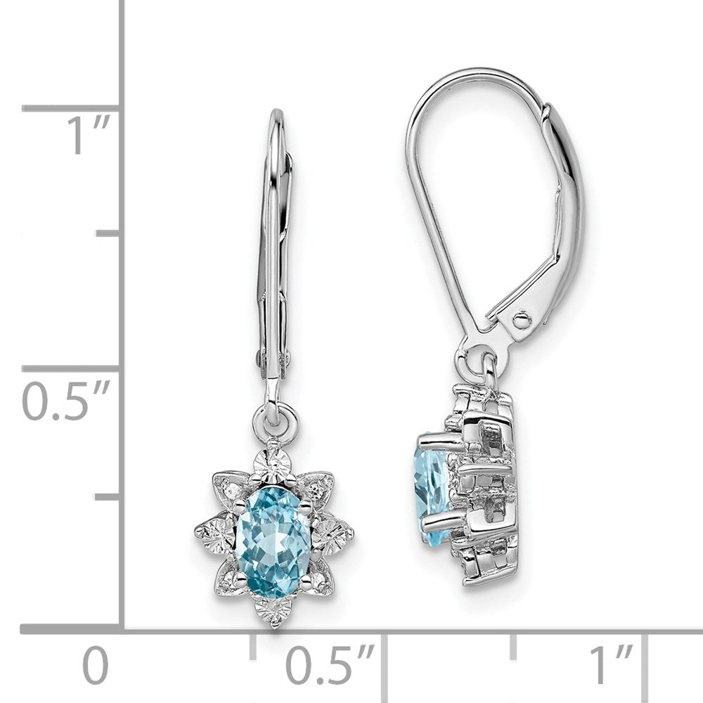 Sterling Silver Rhodium-plated Diamond & Light Blue Topaz Earrings