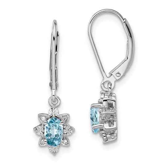 Sterling Silver Rhodium-plated Diamond & Light Blue Topaz Earrings