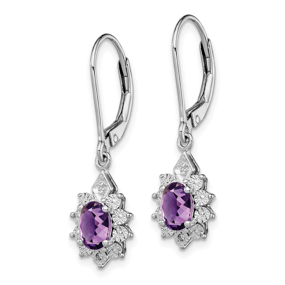 Sterling Silver Rhodium-plated Diamond & Amethyst Earrings