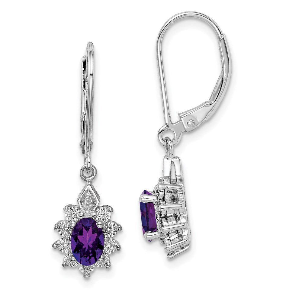 Sterling Silver Rhodium-plated Diamond & Amethyst Earrings