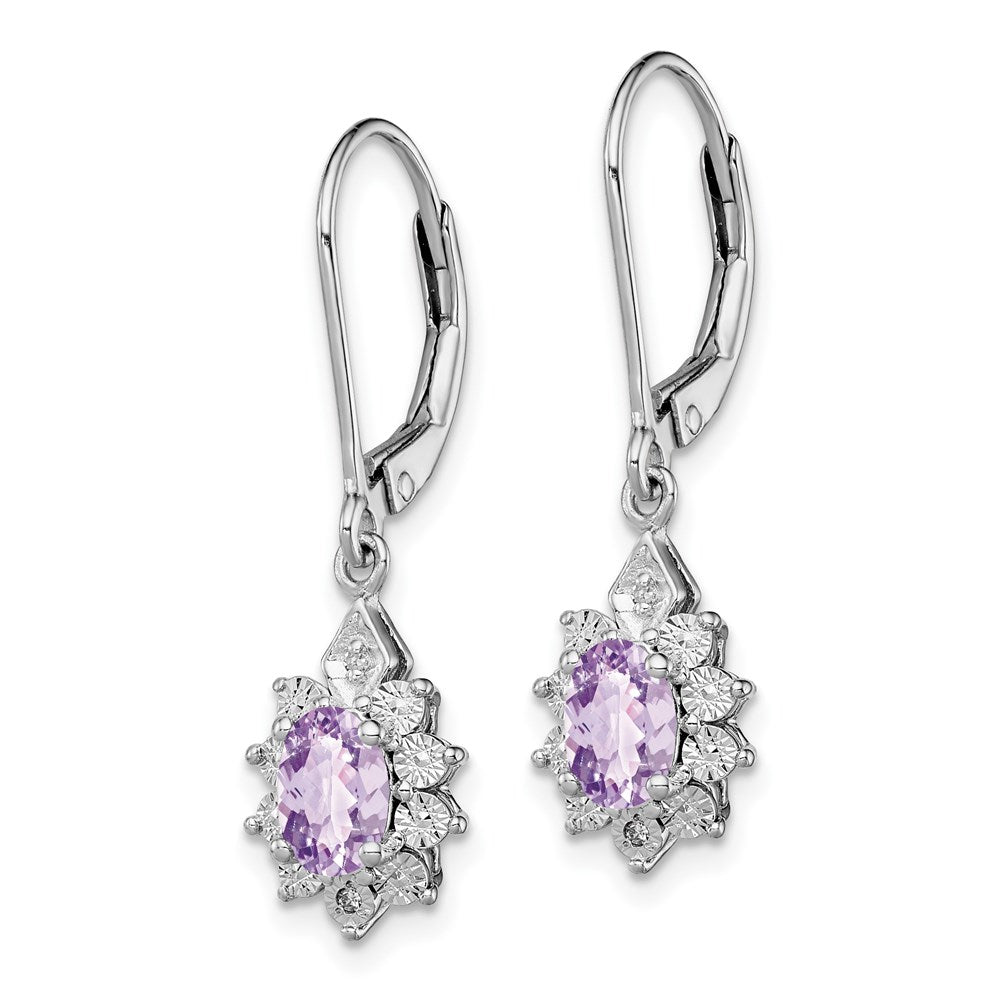 Sterling Silver Rhodium-plated Diamond and Pink Quartz Earrings