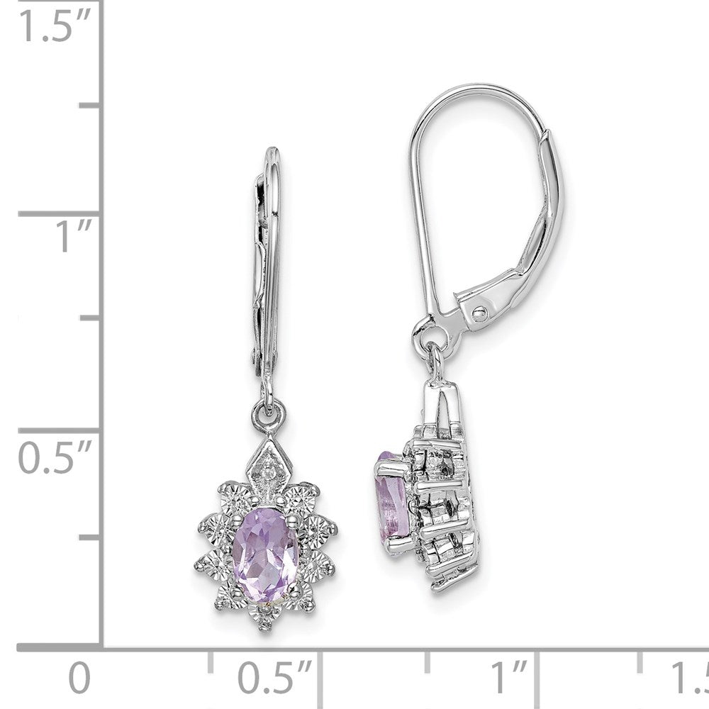 Sterling Silver Rhodium-plated Diamond and Pink Quartz Earrings