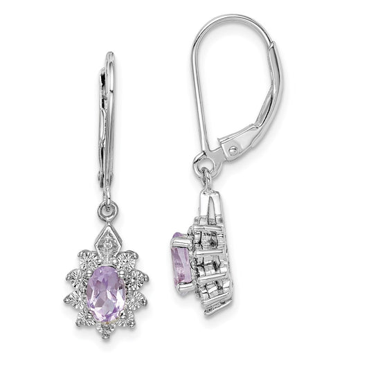 Sterling Silver Rhodium-plated Diamond and Pink Quartz Earrings