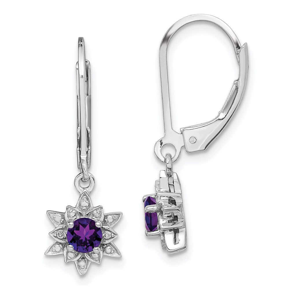 Sterling Silver Rhodium-plated Diamond & Amethyst Earrings