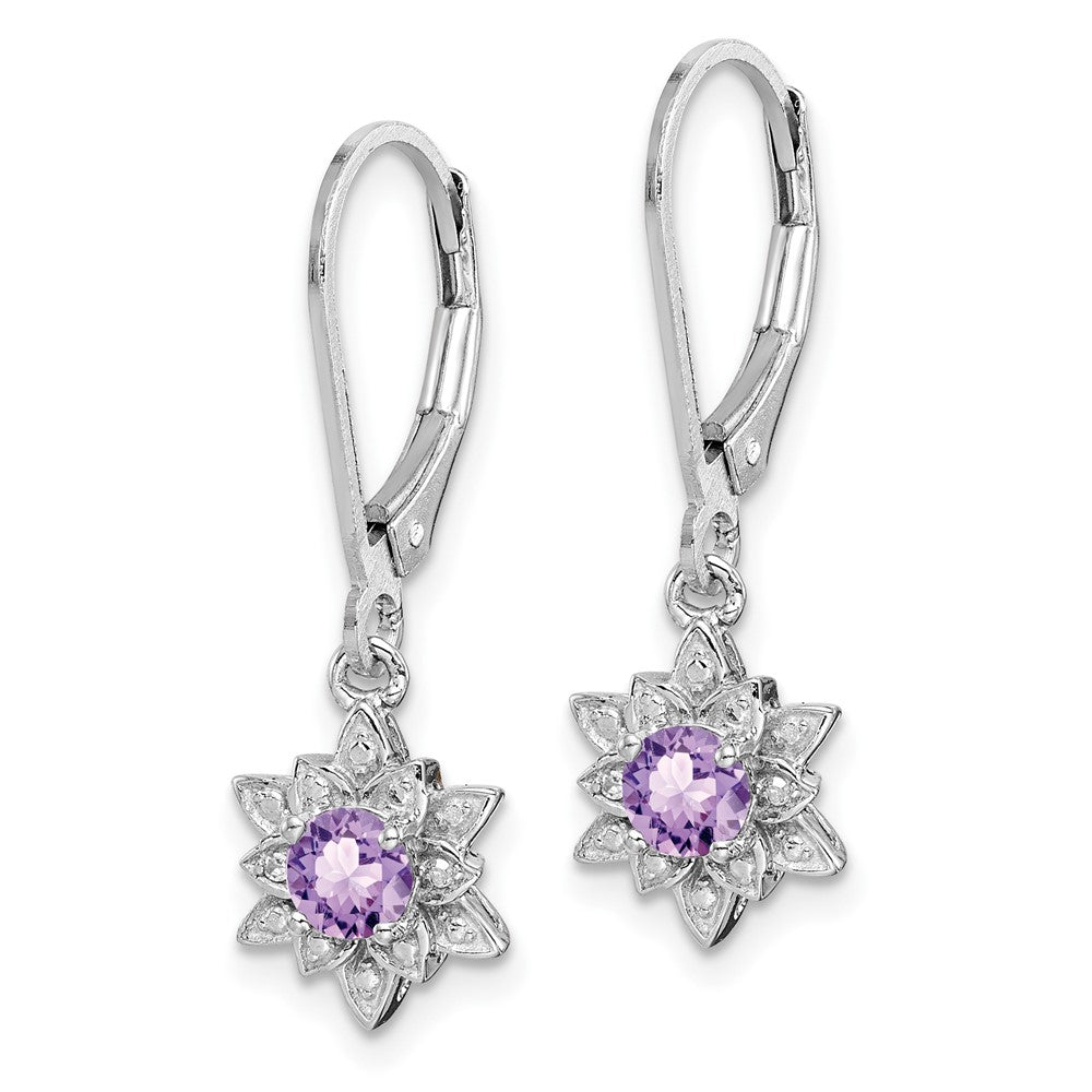 Sterling Silver Rhodium-plated Diamond & Pink Quartz Earrings