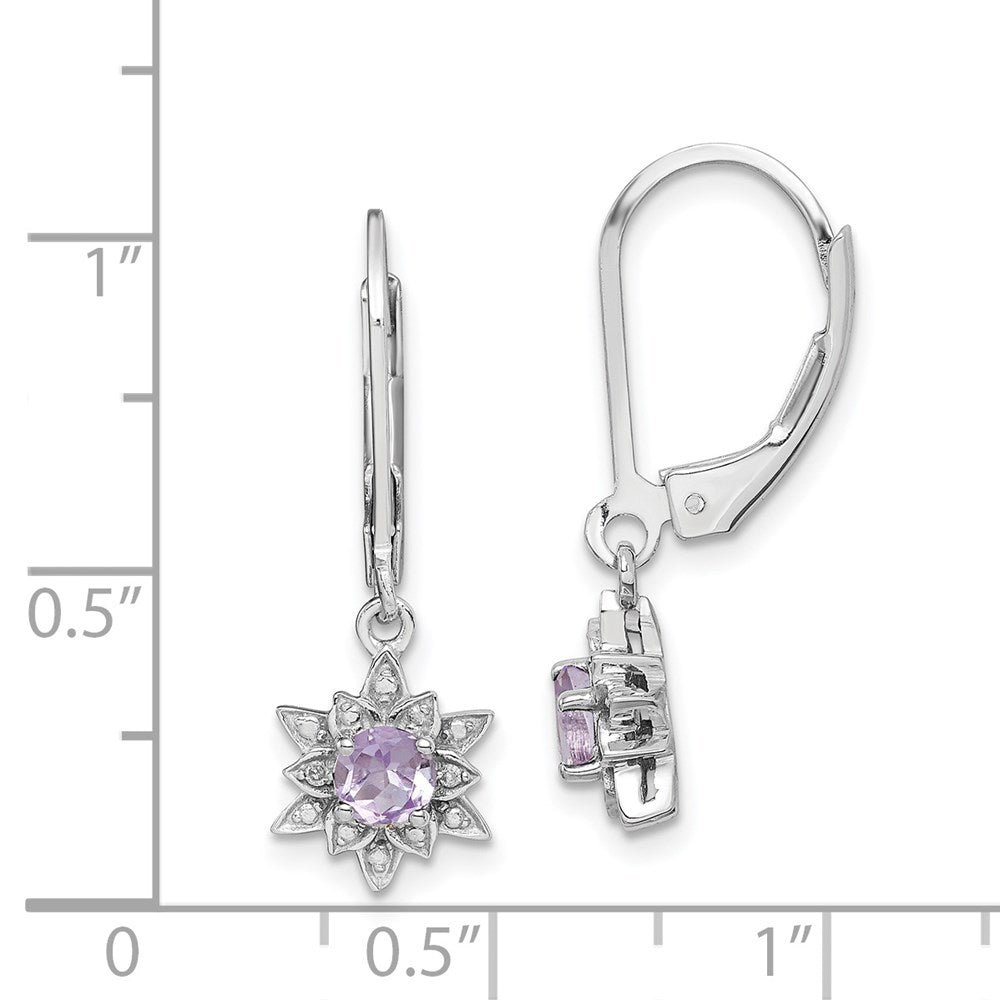 Sterling Silver Rhodium-plated Diamond & Pink Quartz Earrings