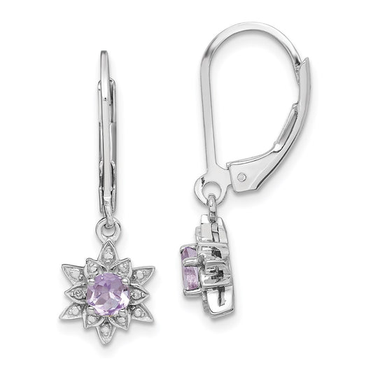 Sterling Silver Rhodium-plated Diamond & Pink Quartz Earrings