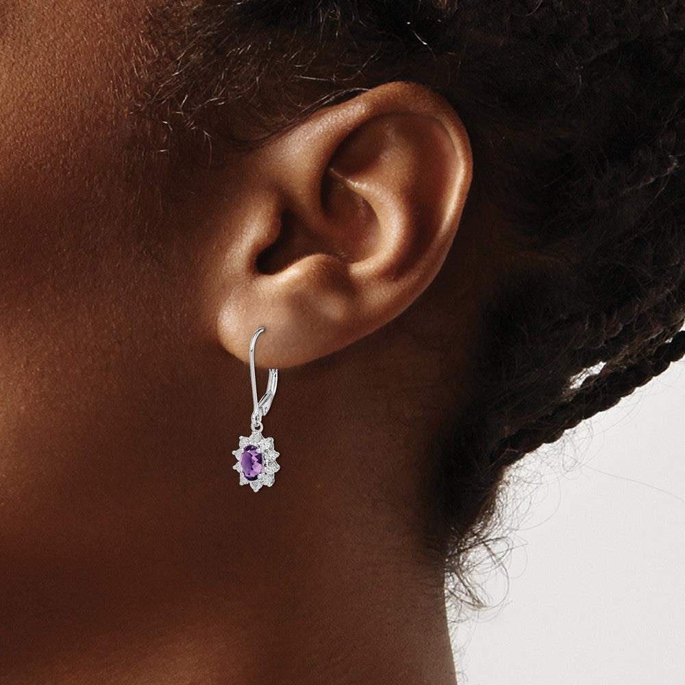 Sterling Silver Rhodium-plated Diamond and Amethyst Earrings