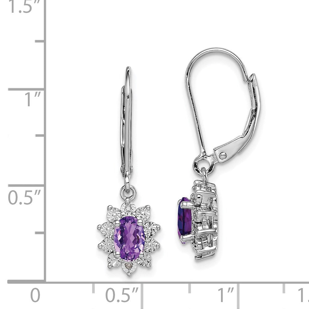 Sterling Silver Rhodium-plated Diamond and Amethyst Earrings