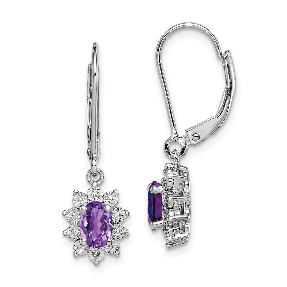 Sterling Silver Rhodium-plated Diamond and Amethyst Earrings