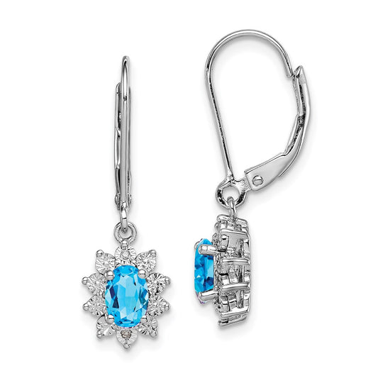 Sterling Silver Rhodium-plated Diamond & Light Blue Topaz Earrings