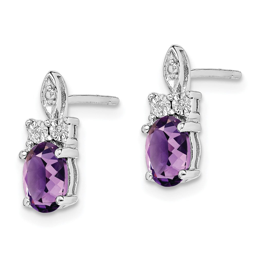 Sterling Silver Rhodium-plated Diamond & Amethyst Earrings