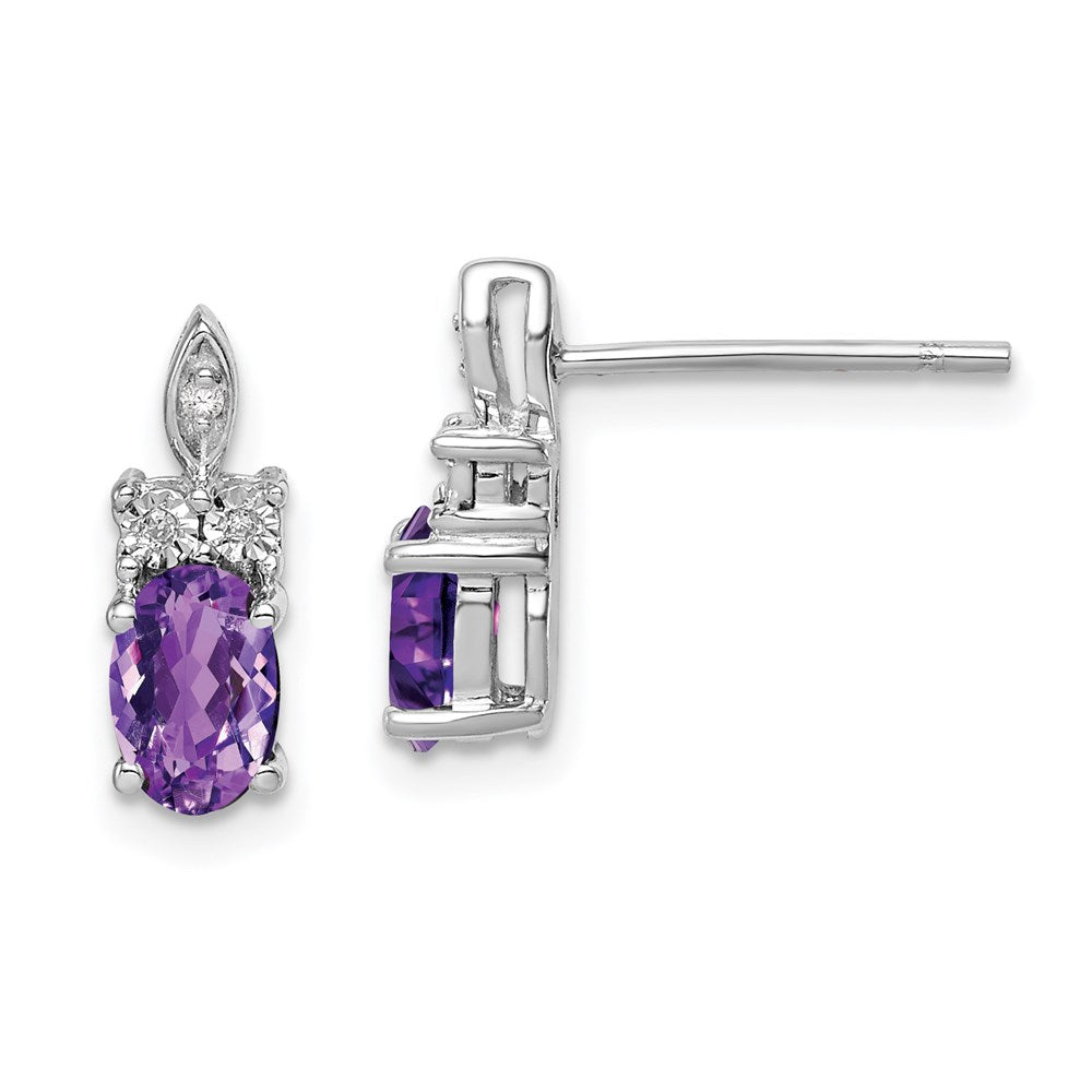 Sterling Silver Rhodium-plated Diamond & Amethyst Earrings