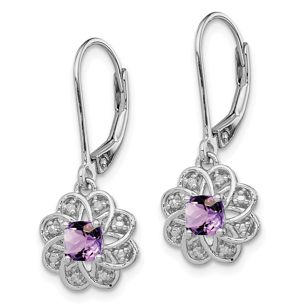 Sterling Silver Rhodium-plated Diamond & Amethyst Earrings