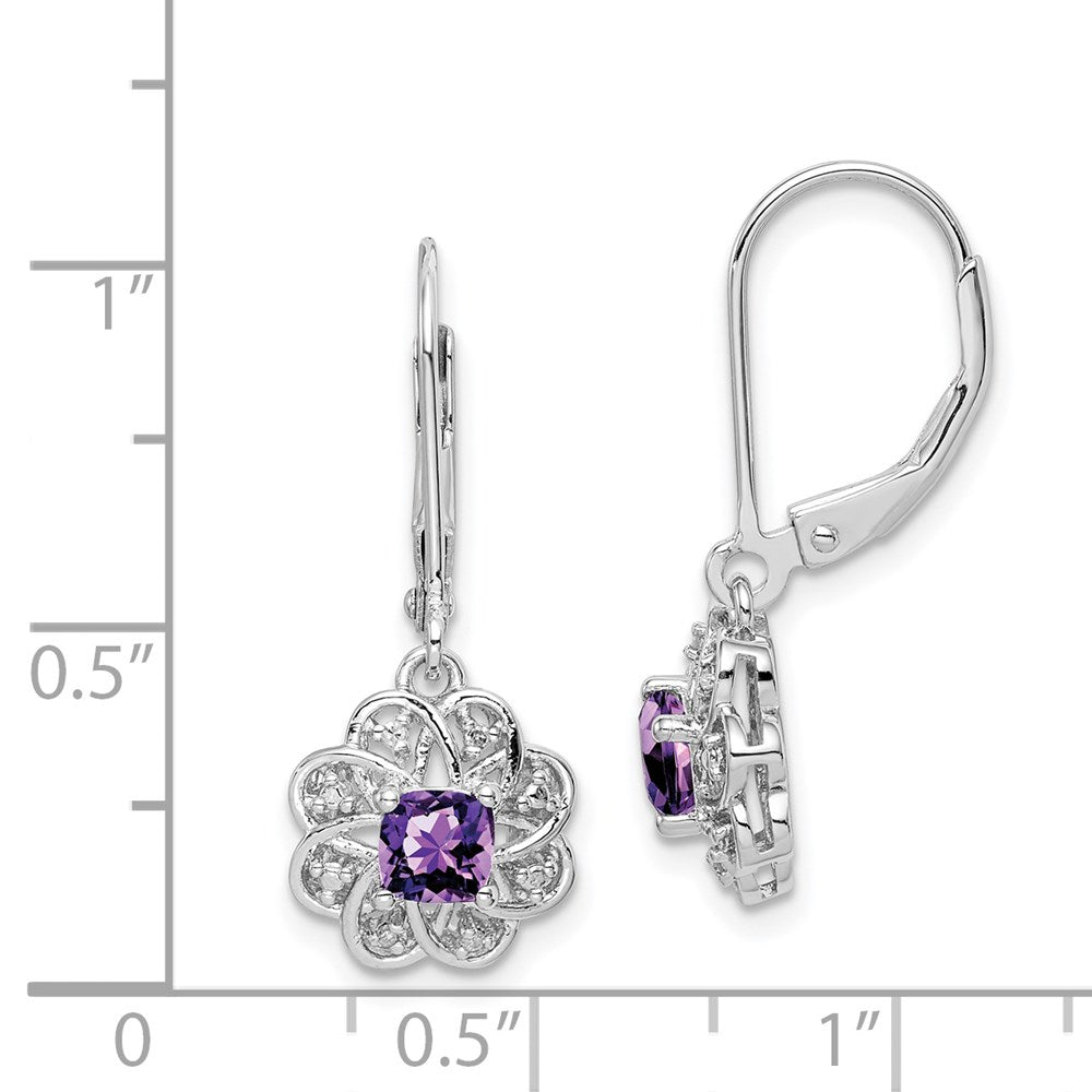 Sterling Silver Rhodium-plated Diamond & Amethyst Earrings