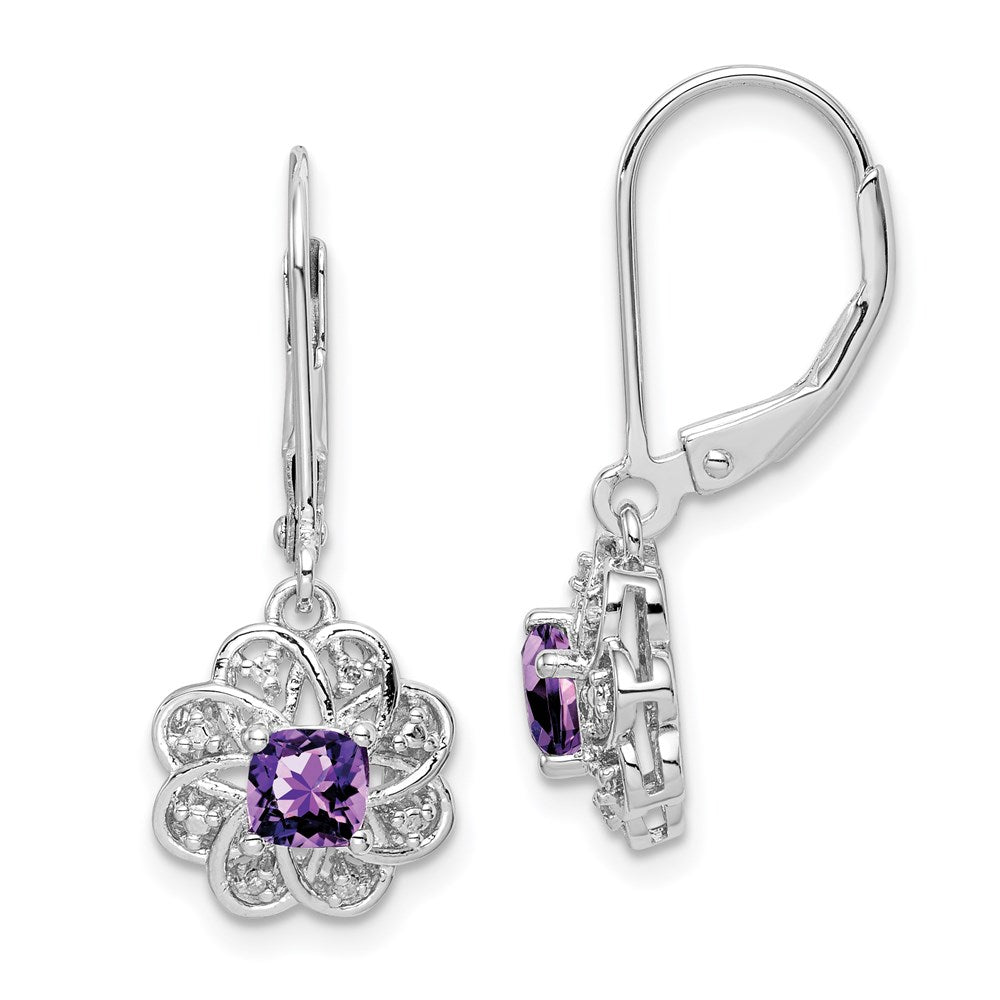 Sterling Silver Rhodium-plated Diamond & Amethyst Earrings