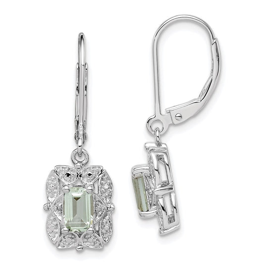 Sterling Silver Rhodium-plated Diamond & Green Quartz Earrings