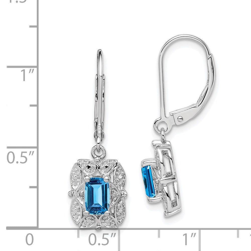 Sterling Silver Rhodium-plated Diamond and Blue Topaz Earrings