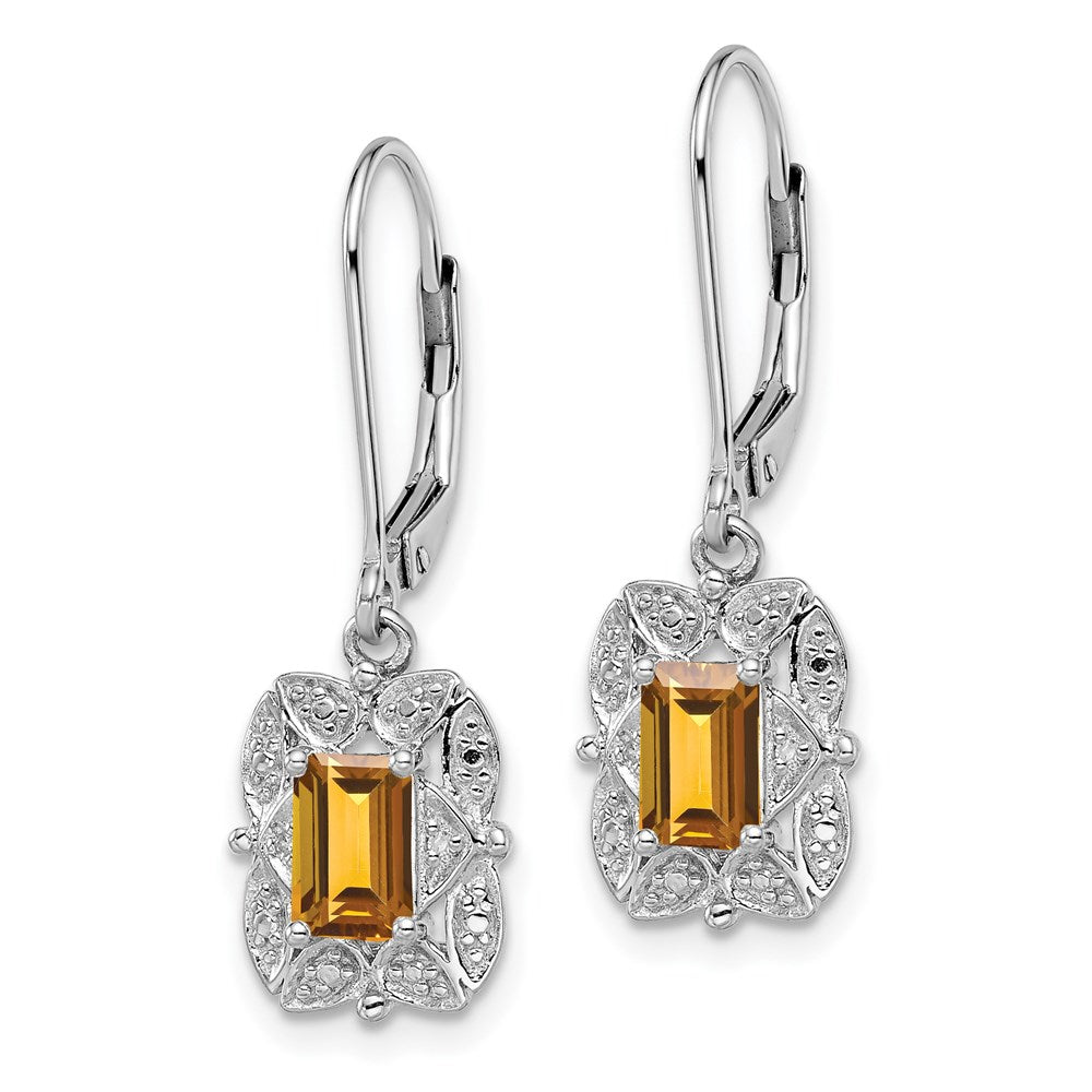 Sterling Silver Rhodium-plated Diamond and Whiskey Quartz Earrings