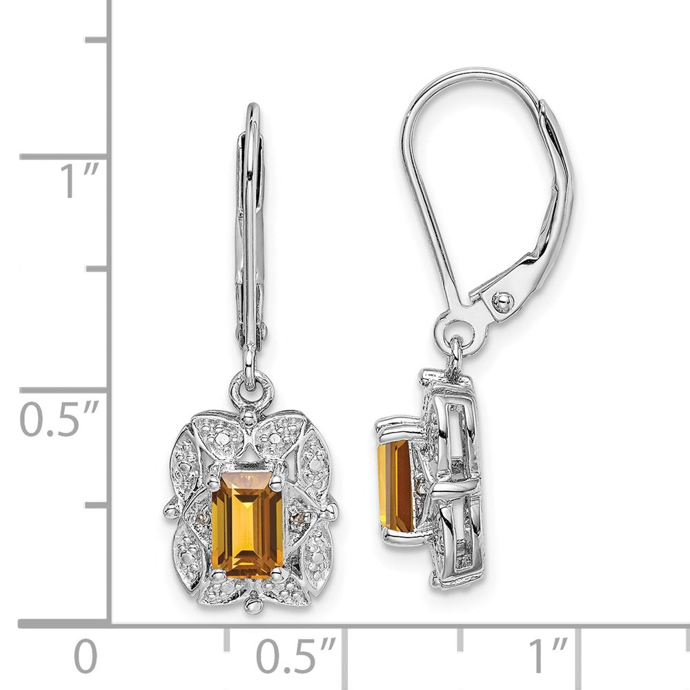 Sterling Silver Rhodium-plated Diamond and Whiskey Quartz Earrings