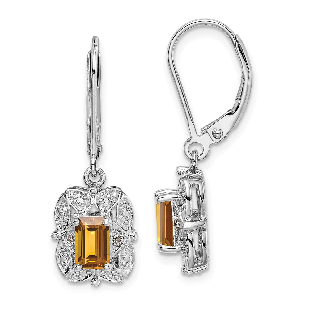 Sterling Silver Rhodium-plated Diamond and Whiskey Quartz Earrings