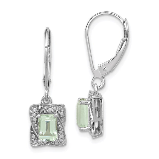 Sterling Silver Rhodium-plated Diamond & Green Quartz Earrings