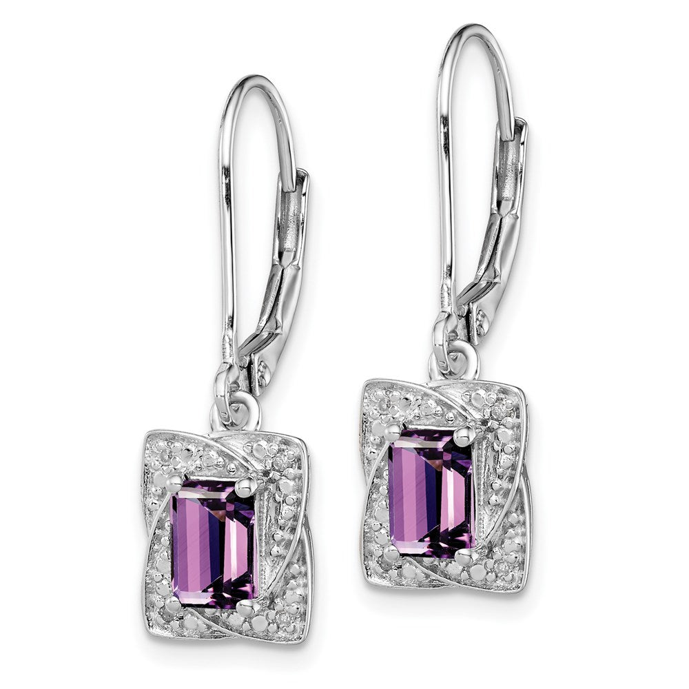 Sterling Silver Rhodium-plated Diamond and Amethyst Earrings