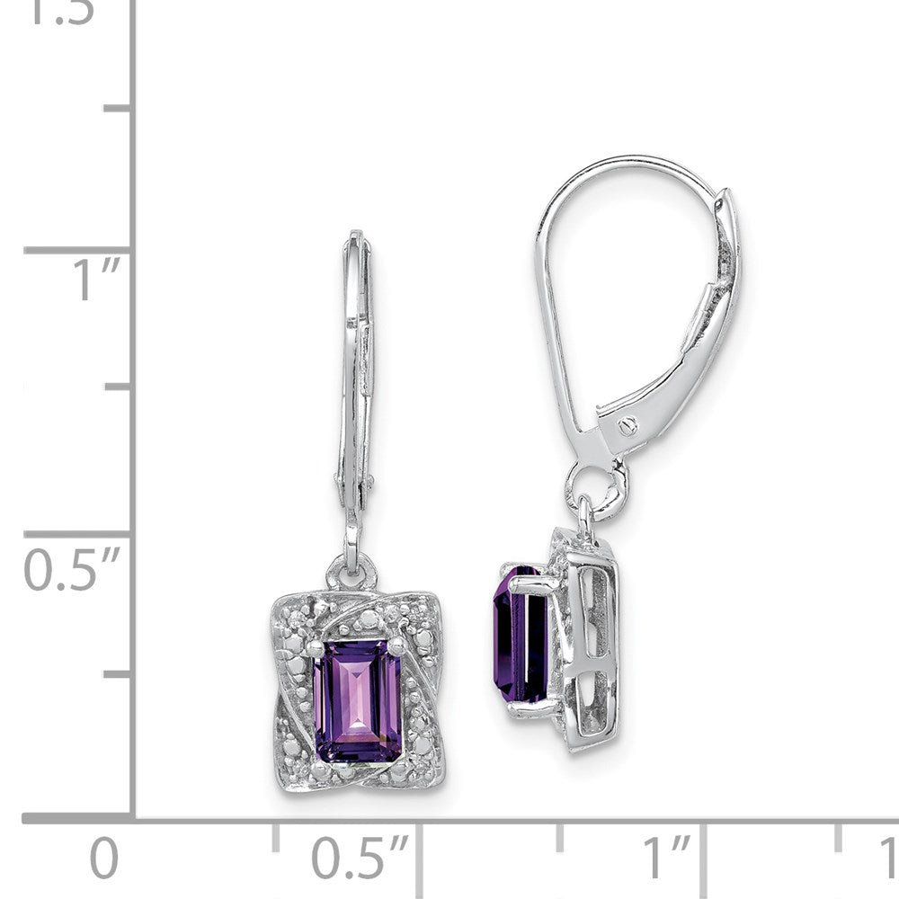 Sterling Silver Rhodium-plated Diamond and Amethyst Earrings