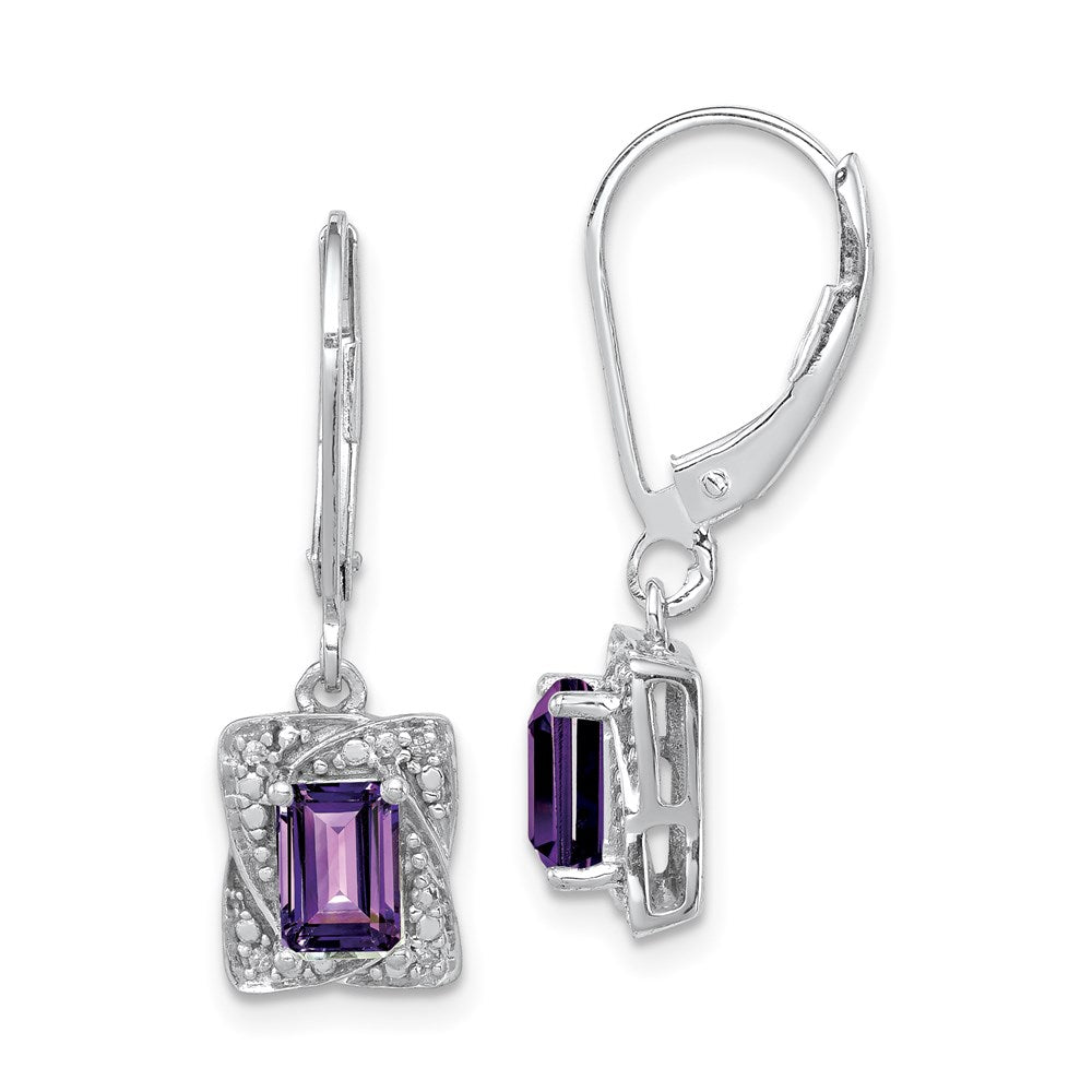 Sterling Silver Rhodium-plated Diamond and Amethyst Earrings