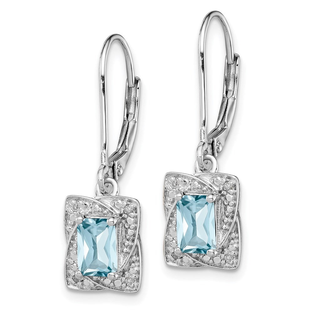 Sterling Silver Rhodium-plated Diamond & Light Blue Topaz Earrings