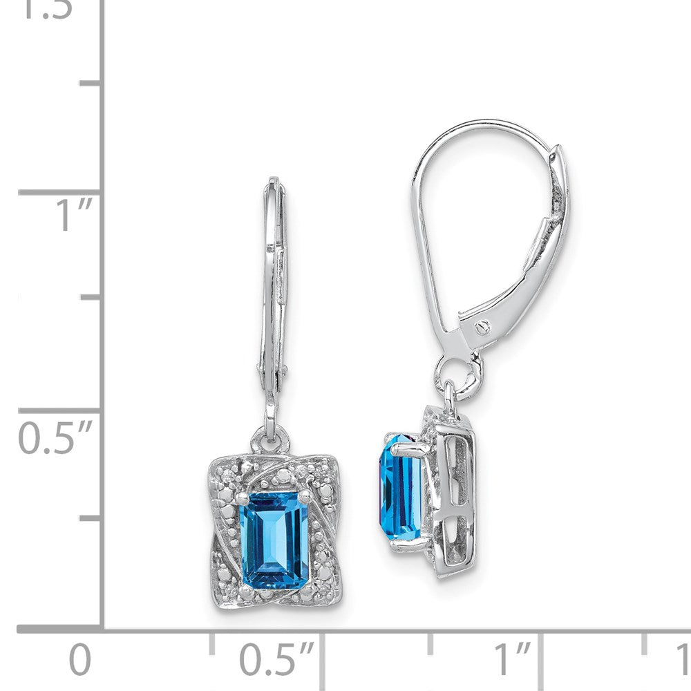 Sterling Silver Rhodium-plated Diamond & Light Blue Topaz Earrings