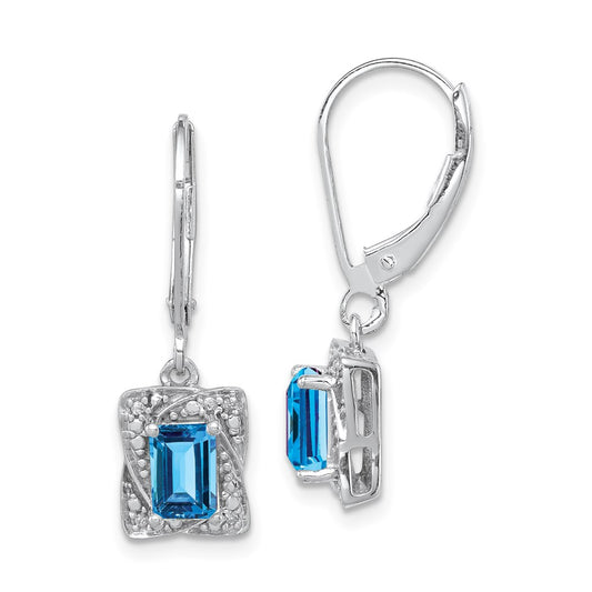 Sterling Silver Rhodium-plated Diamond & Light Blue Topaz Earrings