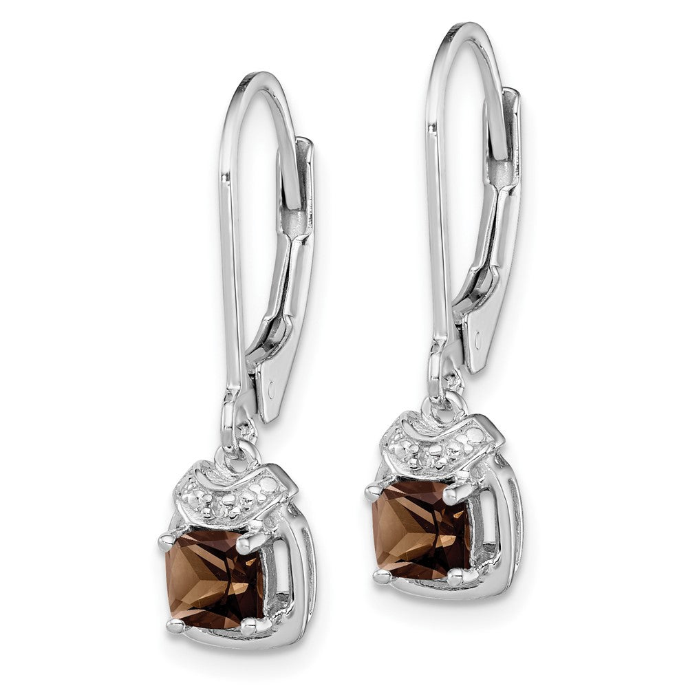 Sterling Silver Rhodium-plated Diamond & Smoky Quartz Earrings