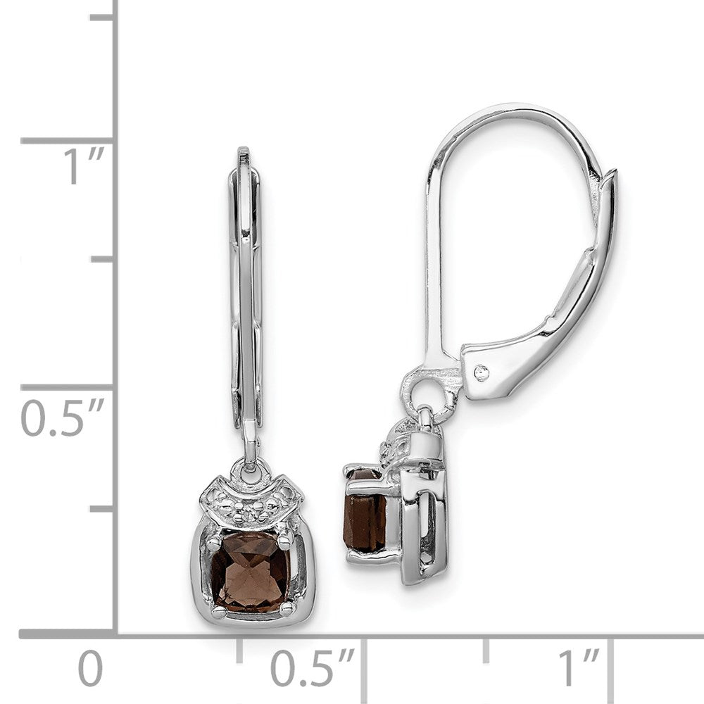 Sterling Silver Rhodium-plated Diamond & Smoky Quartz Earrings