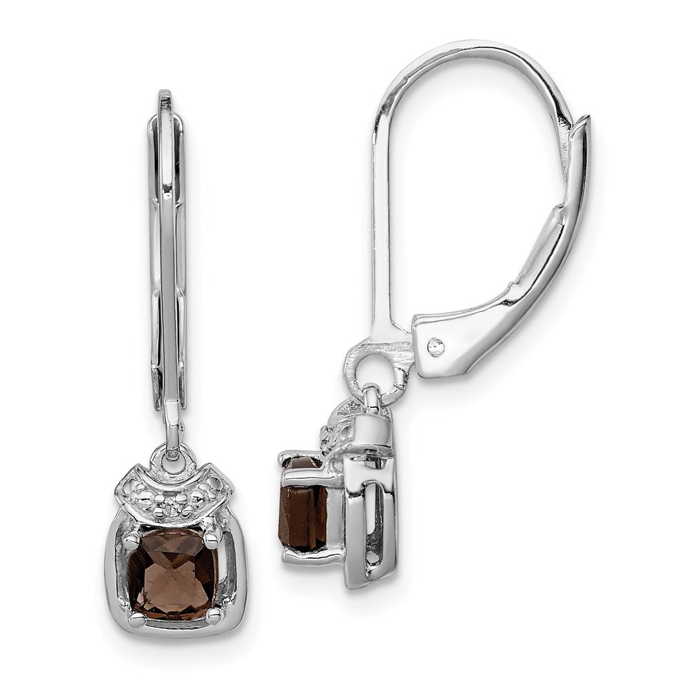 Sterling Silver Rhodium-plated Diamond & Smoky Quartz Earrings