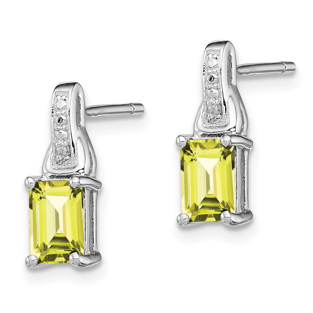 Sterling Silver Rhodium-plated Diamond & Lemon Quartz Earrings