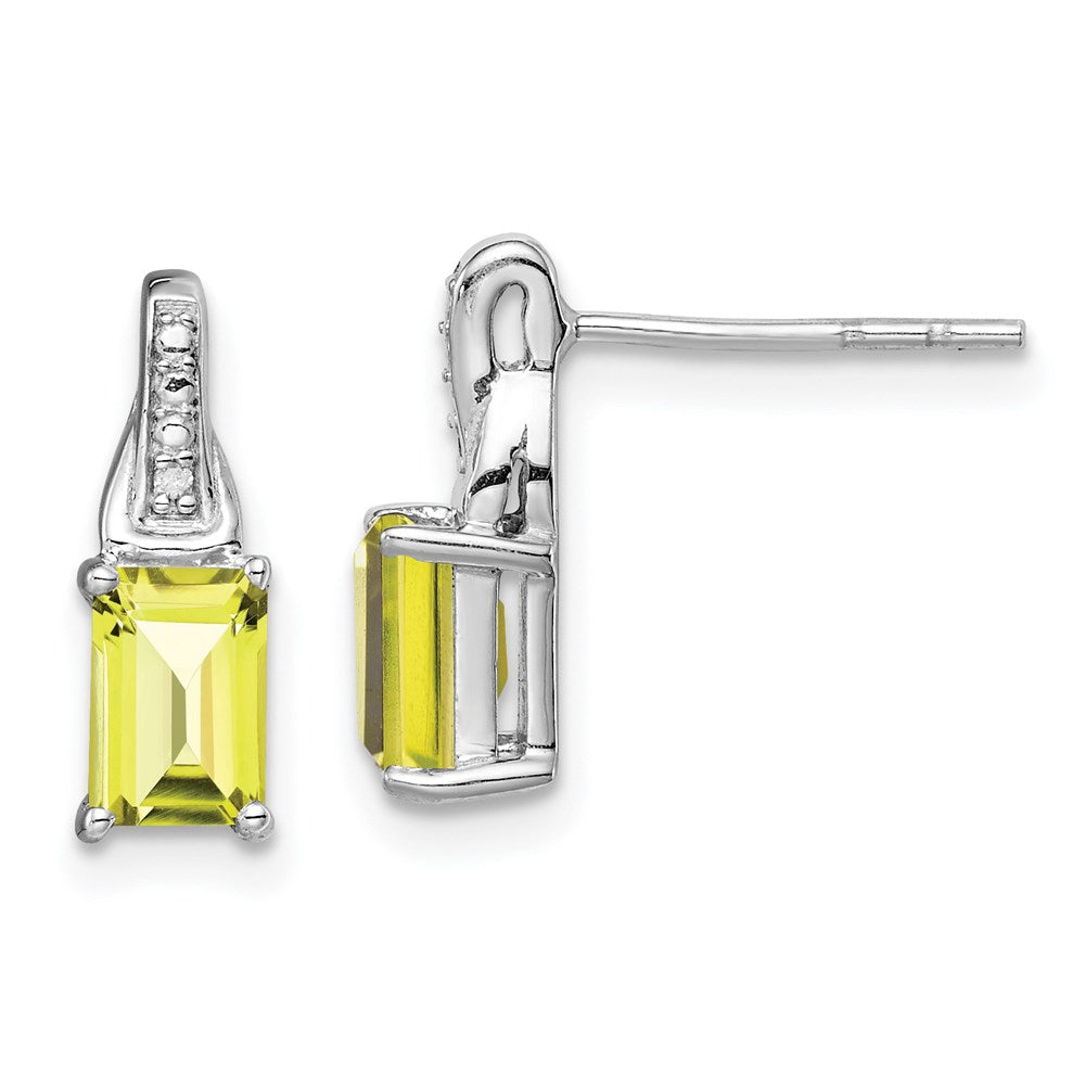 Sterling Silver Rhodium-plated Diamond & Lemon Quartz Earrings