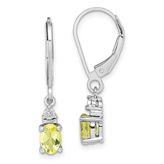 Sterling Silver Rhodium-plated Diamond & Lemon Quartz Earrings