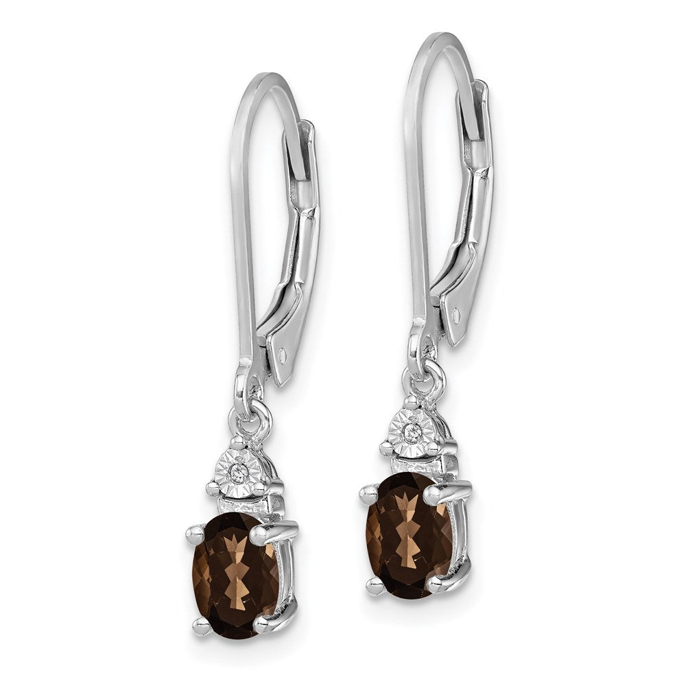 Sterling Silver Rhodium-plated Diamond & Smoky Quartz Earrings