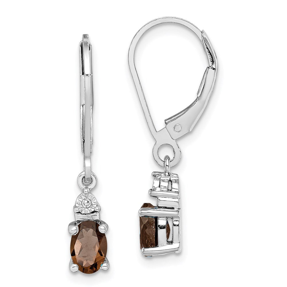 Sterling Silver Rhodium-plated Diamond & Smoky Quartz Earrings