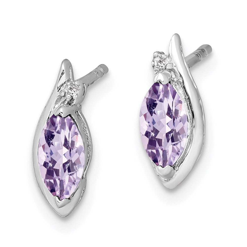 Sterling Silver Rhodium-plated Diamond & Pink Quartz Earrings